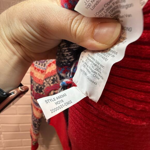 JCrew Fair Isle Crewneck Lambs Wool Blend Sweater 2X Red Navy Winter Christmas - Picture 11 of 16